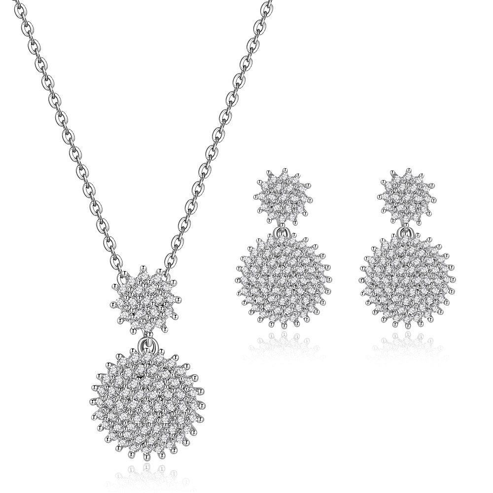 Best Women Gifts Sunburst Pave Cubic Zirconia  Necklaces And Earrings Set